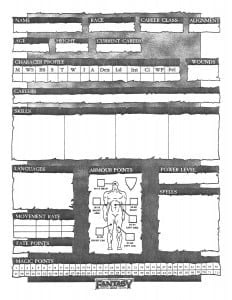 Warhammer Character Sheet Page 1